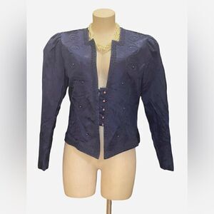 Chic Vintage Blue Puff Sleeve Blazer